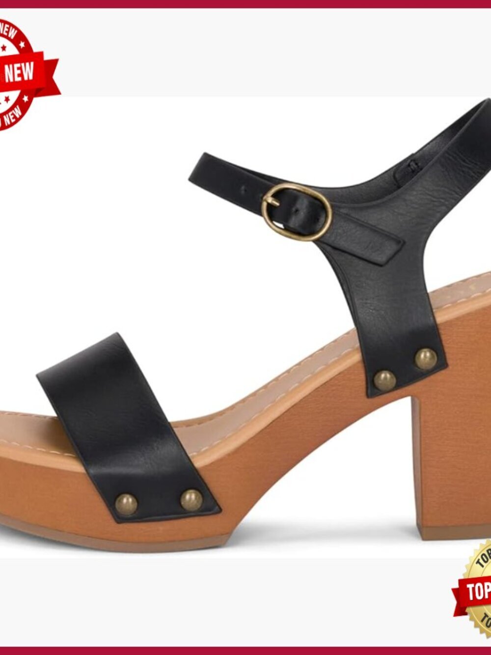 Wedge Heel Sandals Platform Ankle Buckle Studded Open Toe Faux Wood Sandals